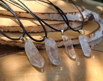 Rock Crystal Necklace Raw Pendant Black Ribbon Silver Healing Stones Crystal Necklace Gemstone Jewelry