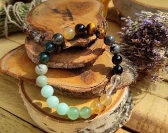 Mantra Gemstone Bracelet Tiger Eye Onyx Larvikite Citrine Moss Agate Jasper Amazonite Aventurine Rock Crystal 8 mm
