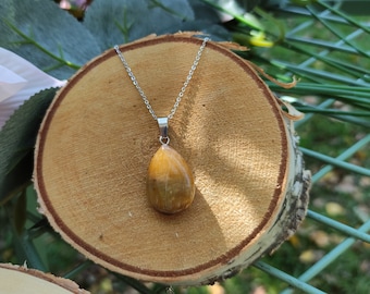 Gemstone Tiger Eye Necklace Silver Tiger Eye Drop Stainless Steel Silver Plated