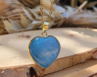 Aquamarine heart necklace gold gemstone necklace gemstone