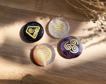 4 Element Stone Set: Carnelian, Rock Crystal, Amethyst, Onyx Gemstones - Water, Air, Earth, Fire - Palm Stones - Unique Piece