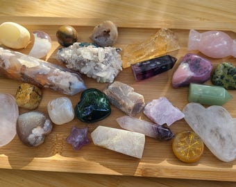 Gemstone Advent Calendar Crystals Carvings Tumbled Stones Geode Heart Cloud Obelisk Sphere Moon Candy Christmas Rose Quartz Rock Crystal