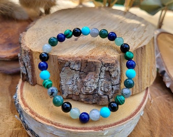 Lapis lazuli, turquoise, labradorite, tourmaline, moss agate, aventurine bracelet, 6 mm beads, gemstone bracelet, gemstone