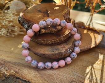 Howlite pink bracelet 8 mm beads gemstone bracelet