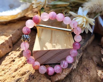 Lotus Jade Bracelet Silver 8 mm Beaded Gemstone Bracelet