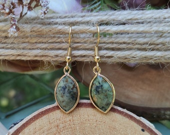 African turquoise earrings, gold gemstone earrings
