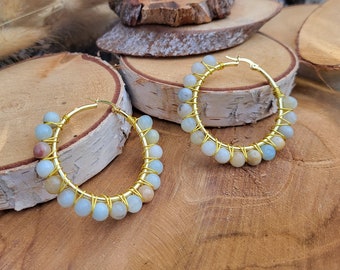 Amazonite Earrings Gold Earrings Hoop Earrings