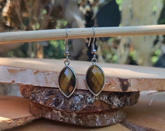 Earrings Tiger Eye Earrings Silver Gemstone Earrings