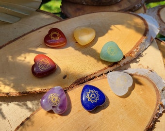 Chakra Hearts Stones Gemstones Set 7 Chakras Amethyst Lapis Lazuli Jasper Rock Crystal Aventurine Carnelian Jade
