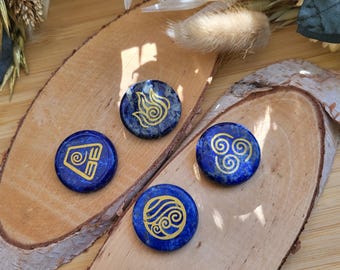 4 Element Stone Set Lapis Lazuli Gemstones Water Air Earth Fire Worry Stones