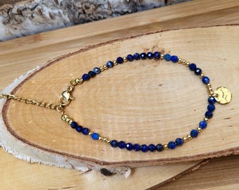 Lapis lazuli bracelet 3 mm gold gemstone bracelet