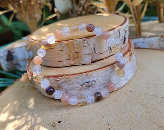 Mama Bracelet Sunstone Citrine Botswana Agate Moonstone Rock Crystal 6 mm Beads Gemstone Bracelet