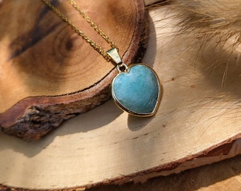 Amazonite Heart Necklace Gold Gemstone Necklace Gemstone