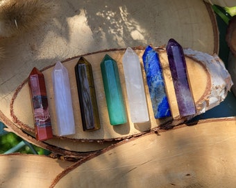 Chakra Obelisk Towers Stones Gemstones Set 7 Chakras Amethyst Lapis Lazuli Jasper Rock Crystal Rose Quartz Tiger Eye Aventurine