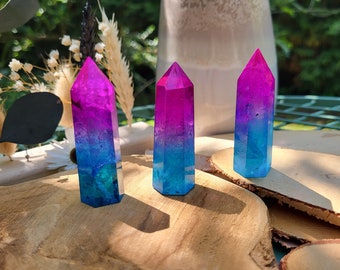 Angel Aura Quartz Tower Obelisk Gemstone Rainbow Palm Stone Point Yoga Chakra Reiki