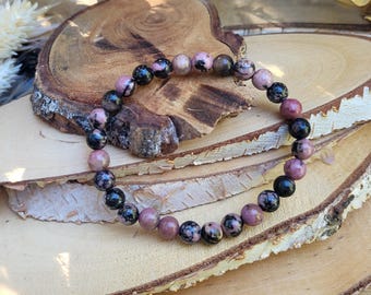 Rhodonite bracelet 6 mm pearl gemstone bracelet