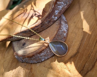 Agate Necklace Gold Drops