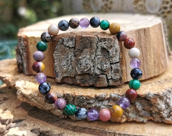 Mookaite Malachite Rhodonite Obsidian Amethyst Bracelet 6 mm Beads Gemstone Bracelet