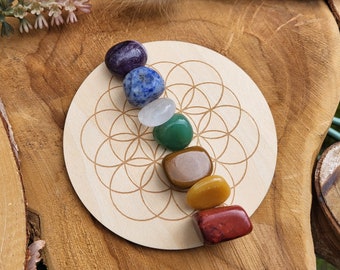 Crystal Grid Flower of Life Chakra Stones Gemstones Set 7 Chakras Amethyst Sodalite Jasper Rock Crystal Aventurine Tiger Eye Jade