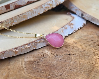 Jade Drop Necklace Pink Gold