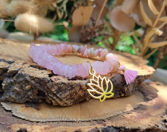 Lotus Rose Quartz Opal Bracelet Gold Tassel Chip Bracelet Gemstone