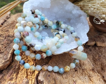 Amazonite Mala Necklace 108 Beads Unique Amazonite Double Terminated 8 mm Beads Diamond Cut Prayer Beads Meditation