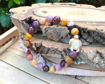 Turtle Bracelet Mookaite 8 mm Beads Animal Remembrance Gemstone Bracelet