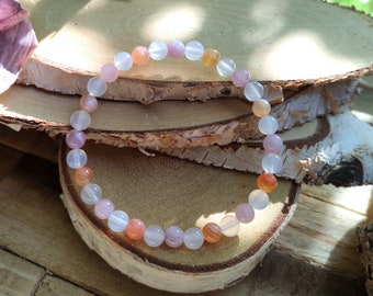 Mama Bracelet Botswana Agate Rose Quartz Moonstone 6 mm Beaded Gemstone Bracelet