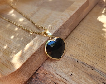 Tourmaline heart necklace gold gemstone necklace black tourmaline gemstone