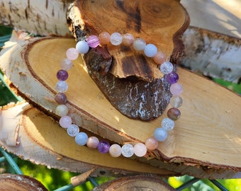 Companion bracelet rock crystal rose quartz aquamarine lepidolite cherry blossom agate sunstone amethyst 6 mm beads