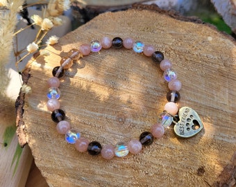 Paw Heart Bronze Sunstone Smoky Quartz Angel Aura Quartz Bracelet 6 mm Cat Dog Bracelet Heart Animal Remembrance Rainbow Bridge