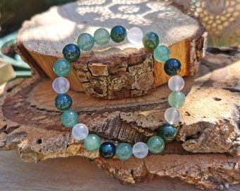 Moss Agate Aventurine Moonstone Bracelet 8 mm Beaded Gemstone Bracelet