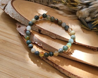 Cloverleaf Moss Agate Bracelet 6 mm Rose Gold Beads Lacooni Gemstone Bracelet