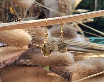 Labradorite teardrop earrings gold small teardrop gemstone earrings dangle earrings