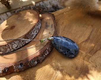 Larvikite drop necklace silver gemstone necklace gemstone