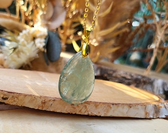 Fluorite Drop Necklace Gold Fluorite Gemstone Necklace Gemstone