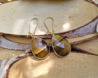 Earrings Tiger Eye Earrings Gold Drop Gemstone Earrings