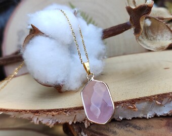 Rose quartz necklace gold gemstone necklace