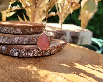 Cherry Quartz Drop Necklace Gold Cherry Quartz