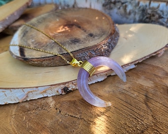 Half Moon Amethyst Necklace Gold Moon