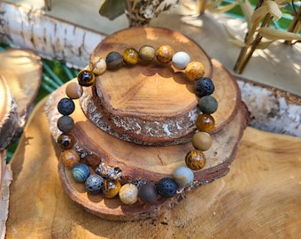 Bracelet lava beads tiger eye jasper 8 mm