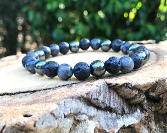 Hematite Lava Larvikite Bracelet 8mm Beads