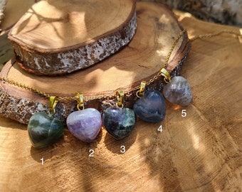 Fluorite Heart Necklace Gold