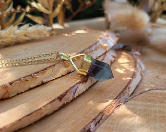 Fluorite necklace gold fluorite pen blue purple gemstone necklace gemstone