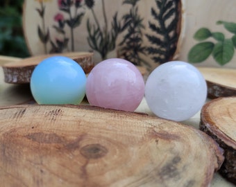 Gemstone Set Balls Rose Quartz Moonstone Rock Crystal 30 mm