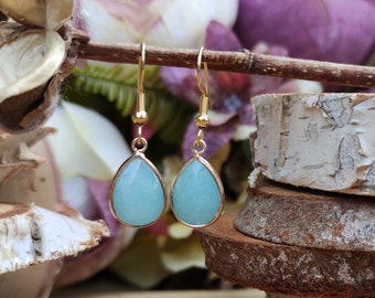 Earrings Amazonite Earrings Gold Drop Gemstone Earrings