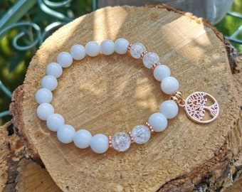 Tree of Life Jade Rock Crystal Bracelet 8 mm Rose Gold Mala