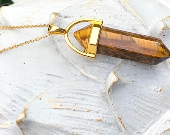 Tiger Eye Necklace Gold Tiger Eye Pen Gemstone Necklace