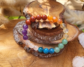 Chakra Bracelet Jasper Carnelian Citrine Aventurine Apatite Amethyst Rock Crystal 8 mm 7 Chakras Mala Meditation