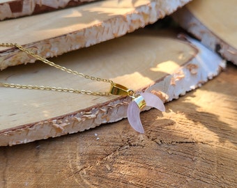 Half Moon Necklace Gemstone Rose Quartz Necklace Gold